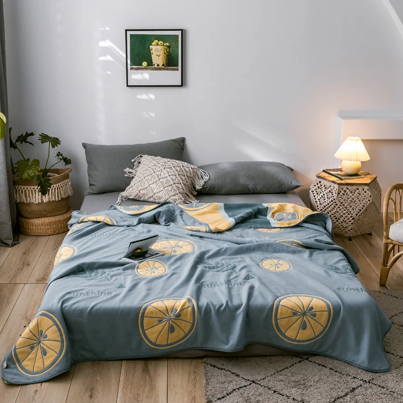 Lemon Quilts Thread Blanket Soft 6 Layer Gauze Summer Duvet 100% Cotton 150*200cm Bed Cover 2020 New Jacquard Bedspread 1pc | Дом и сад