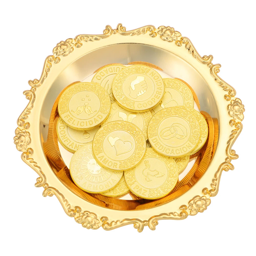 Spanish Gold 13 различных монет для свадебной церемонии, английский Золотой набор монет Arras de Boda Unity с украшенным лотком, свадебные подарки - Окраска металла: Spanish Gold