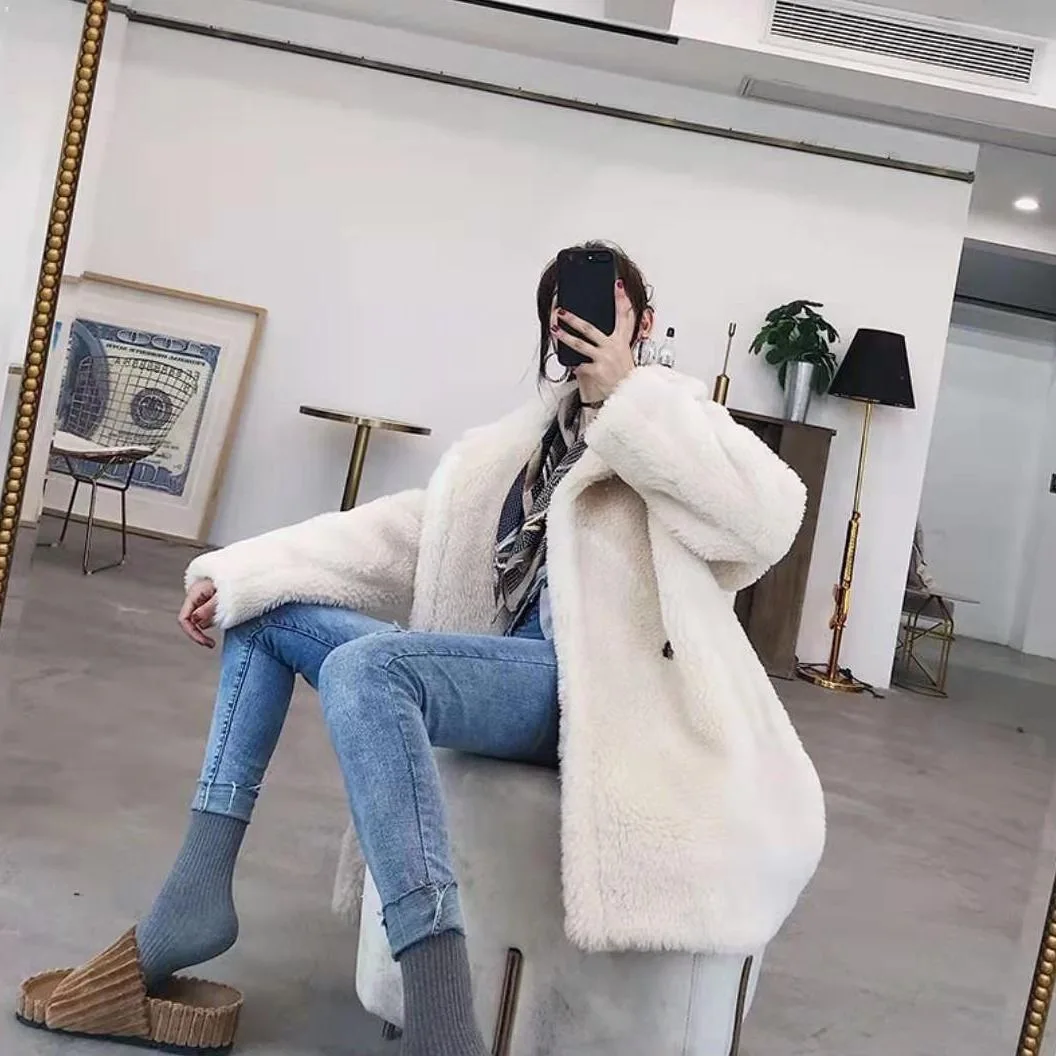 Short White Женское пальто из искусственного меха, коллекция года, повседневная меховая куртка большого размера, толстая теплая куртка, длинное пальто из искусственного меха, зимнее пальто для женщин, casaco feminino - Цвет: Short White