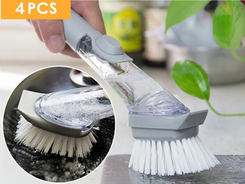

Double Kitchen Cleaning Brush Sink Scrubber Dish Bowl Washing Brush Sponge With Refill Liquid Soap Dispenser Kitchen Pot Cleaner