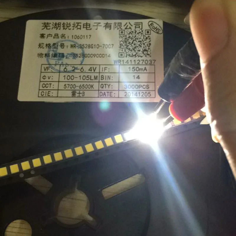 100 шт./катушка SMD светодиодный шарик 2835 чистый белый 6 в Высокое напряжение 150мА