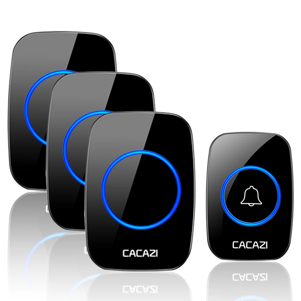 1 Button 3 Receiver Беспроводной водонепроницаемый дверной звонок CACAZI, 1 кнопка, 2 приемника, 300 м, пульт дистанционного управления, умный беспроводной дверной звонок для дома, 60 колокольчиков, вилка стандарта США, ЕС, Великобритании - Цвет: 1 Button 3 Receiver