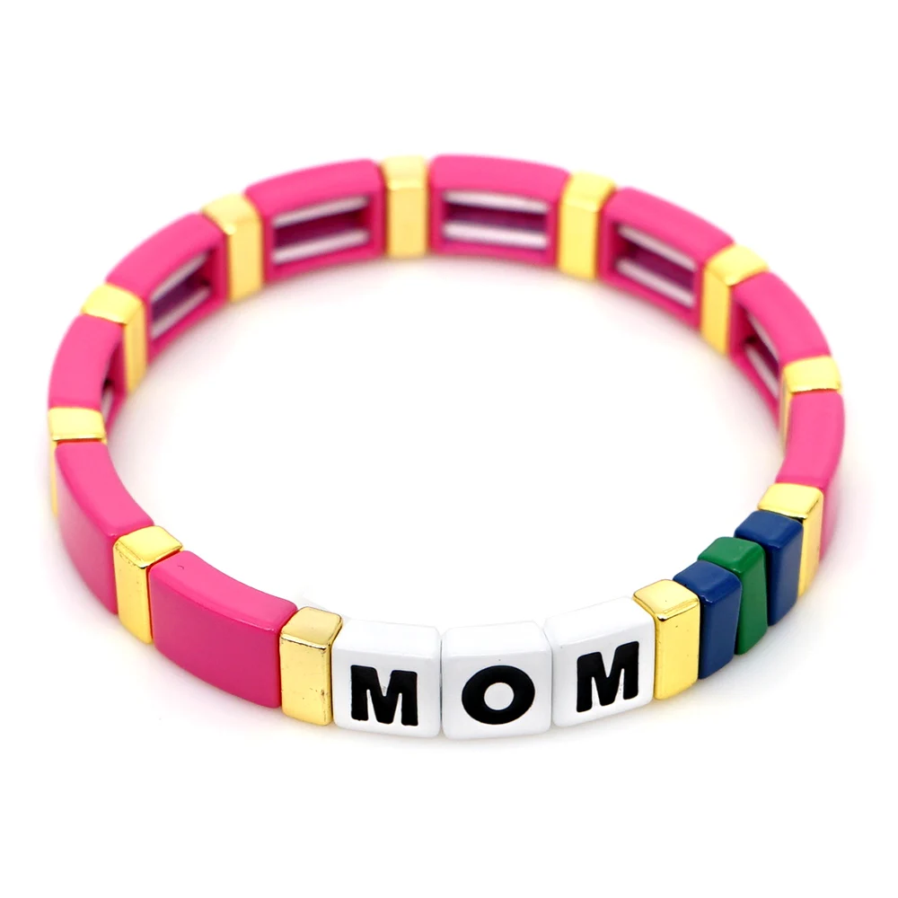 

Shinus Customize Enamel Tile Bracelet MOM MOMMA Bracelets Fashion Armband Pulseras Mujer Moda 2019 Women Jewelry Friendship Gift