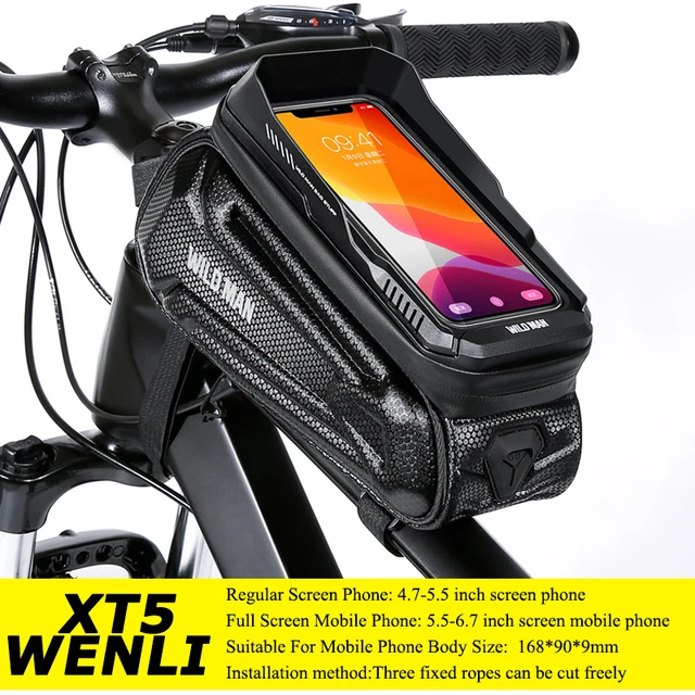 WILD MAN Rainproof Bicycle Bag Hard Shell Bike Front Bag Touch Screen Cycling Bag 6.7 Inch Phone Case Bag Bicycle Accessories XT5 WENLI