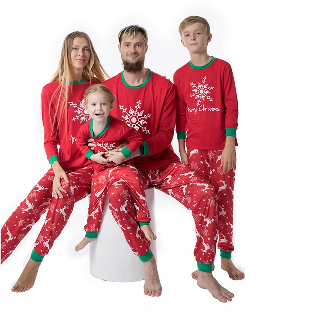 Рождественский детский топ с рисунком снежинки+ штаны, Рождественская семейная одежда, пижамы, одинаковые Семейные комплекты, семейные рождественские пижамы