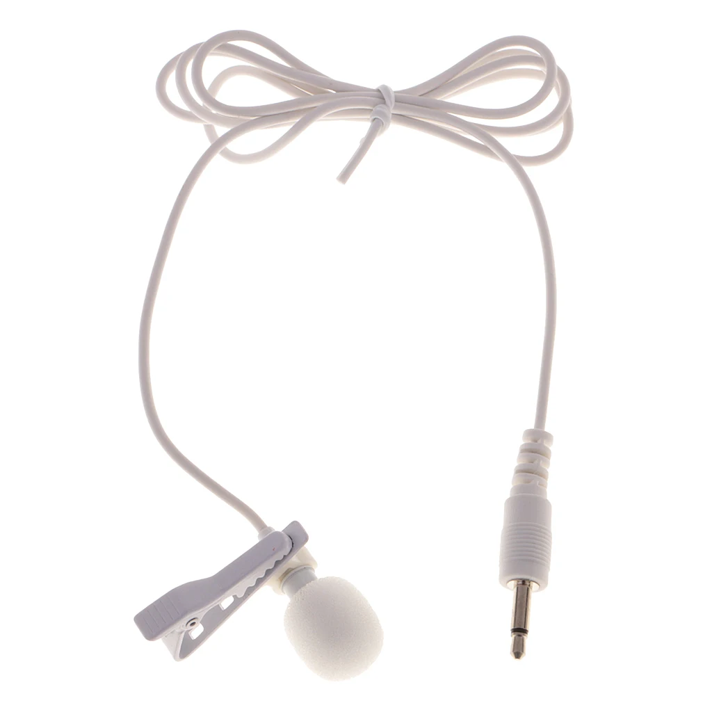 3.5mm Jack Plug Mini Condenser Microphone Lapel Collar Tie Clip On Mic White