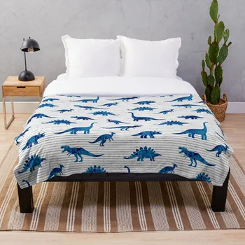 

Dinosaurs blue on stripes Throw Blanket Soft Sherpa Blanket Bed Sheet Single Knee Blanket Office Nap Blanket