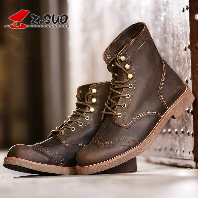 

ZSuo Casual Men's Boot Genuine Leather Worker Boot Men's Hollow out Martin Boots Autumn And Winter Bullock Short Boots Fashion Z