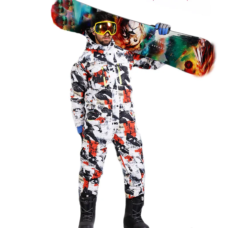 Мужской лыжный костюм Зимний водонепроницаемый толстый теплый сноуборд куртка цельный лыжный Комбинезон Спорт сноуборд и Горный Лыжная одежда