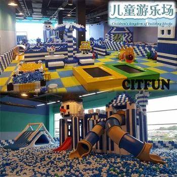 

Kids multi functional play area EPP foam building block big slide and ocean ball play zone for Luxury hotel
