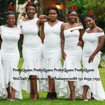 

Ruffles High Low Mermaid Bridesmaid Dresses 2020 African Women White Long Wedding Party Dress Vestido De Noiva
