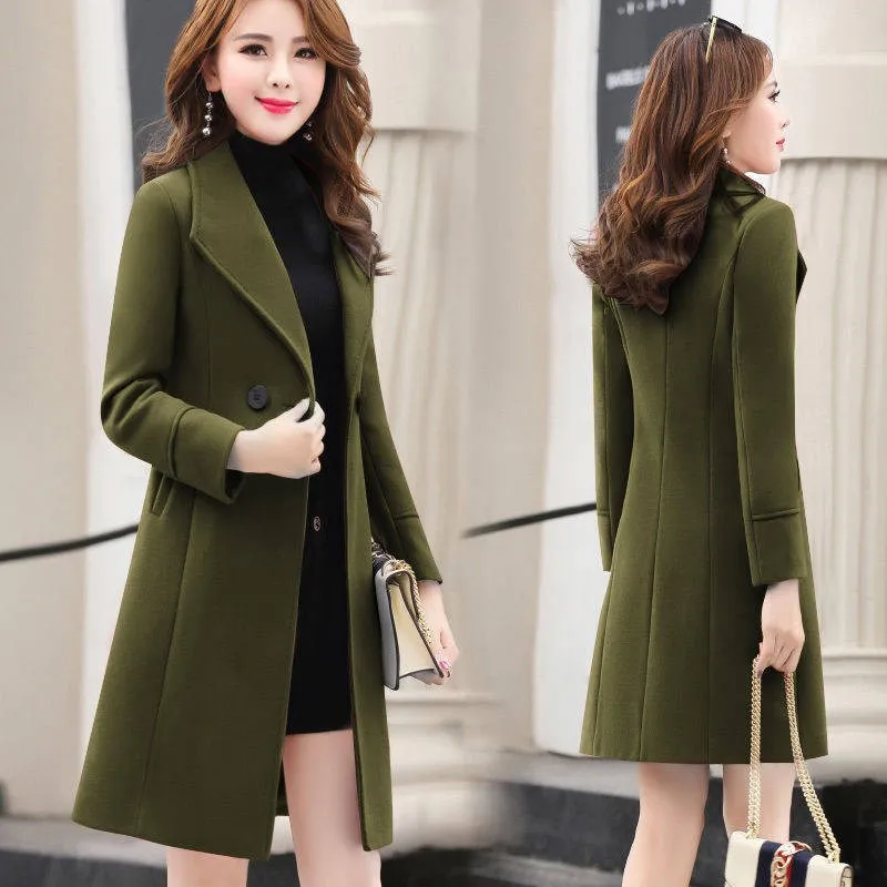 

Spring Autumn Winter 2019 Women Coat outerwear fashion Windbreaker warm woolen blends female elegant Double Breasted woolen coat