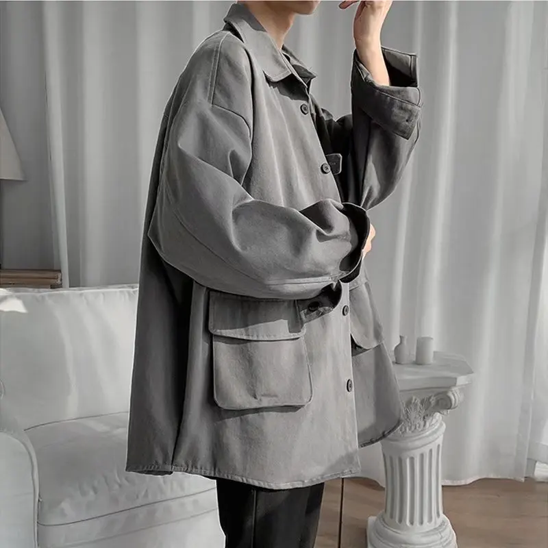 Long-sleeved Shirts Men Harajuku Korean Style Casual Single Breasted Streetwear Turn Down Neck 3XL
