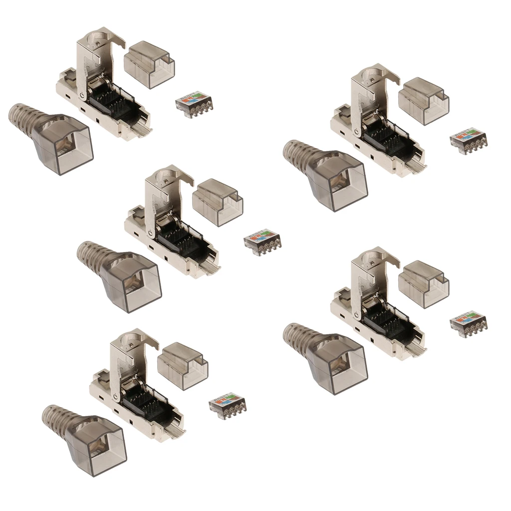 5x CAT6A RJ45 Network Connector Modular Plugs Shielded Connectors Ethernet