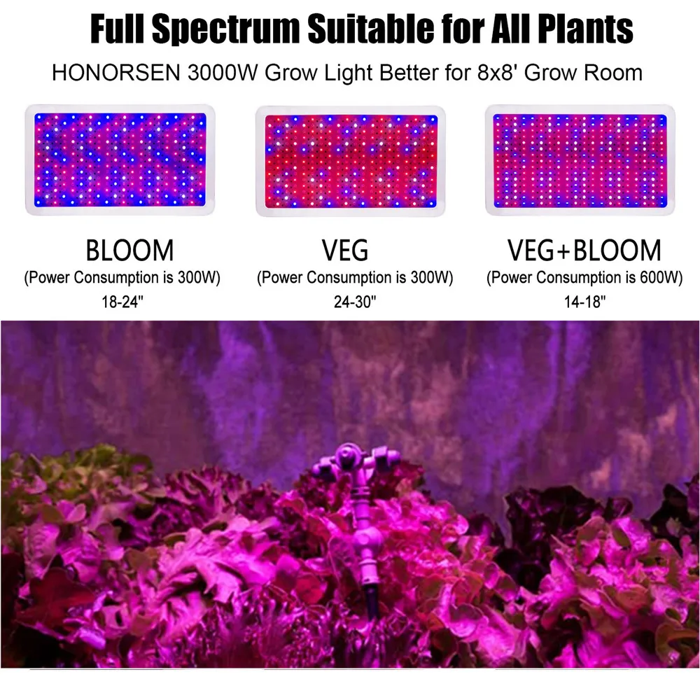 3000W 2000W 1500W Led Grow Light Full Spectrum with Double Switch Veg and Bloom Growing Lights for Indoor Plants(10W led Chips)