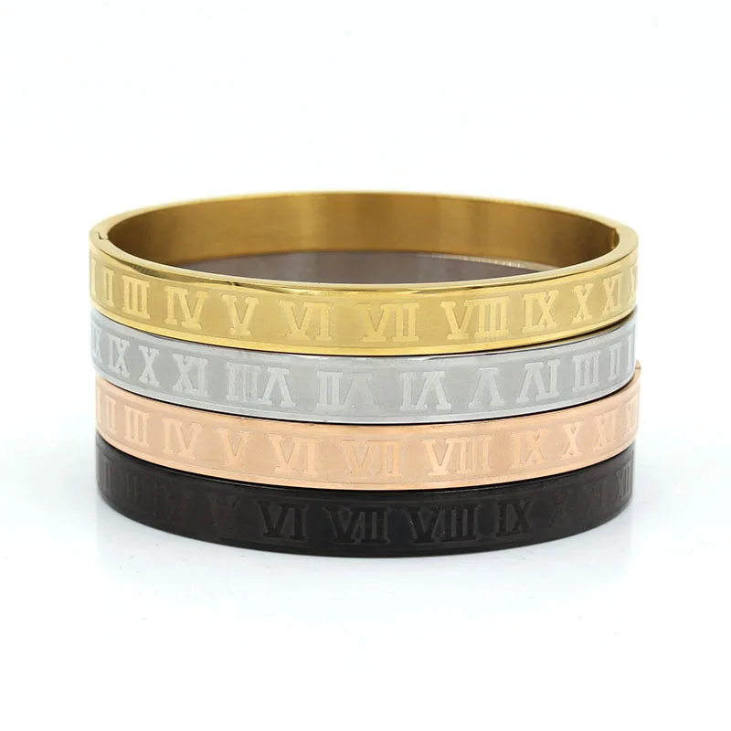 Модный браслет из нержавеющей стали с римскими цифрами, женский и мужской браслет из розового золота, подарочные браслеты для женщин
