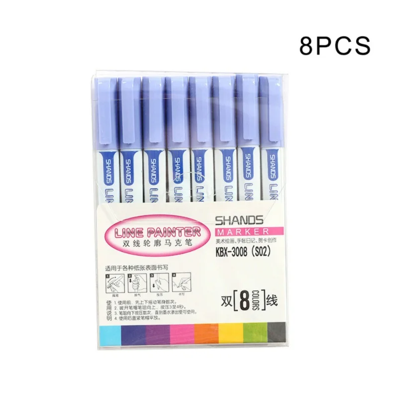 Цветной маркер, ручка, подарочная карта, для письма/рисования, двойная линия, контур, ручка, 9 цветов, ручка для рукописного ввода, тонкий вкладыш, маркер, ручка для скрапбукинга - Color: 8pcs purple