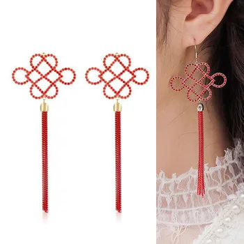 

2020New 50Pcs Red Rhinestones Chinese knot tassel button for DIY earring or necklace Pendants accessoriess EG80