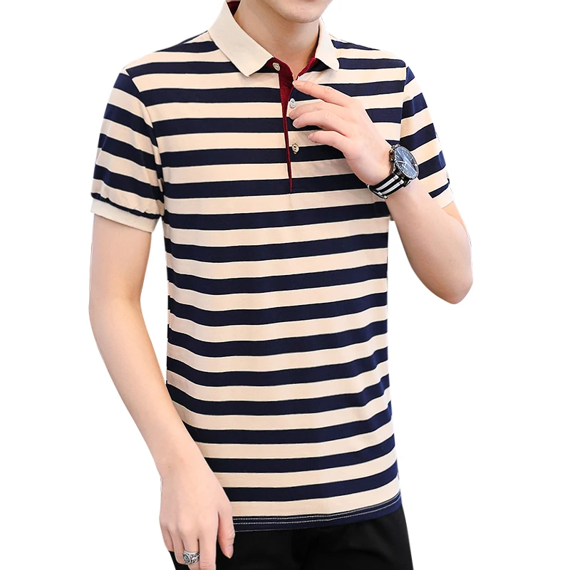 

New Men Polo Collar Short Sleeve Shirt 2020 Summer New Korean Striped Sea Soul Polo Shirt Student Tide Men Clothing 1815