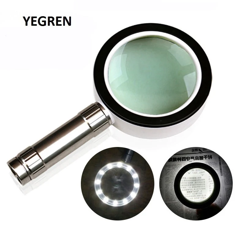 10X Handheld Magnifier Illuminated Magnifying Glass Jewelry Loupe w/ 12 LED Optical Glass Lens Magnifier f/ Antique Appreciation