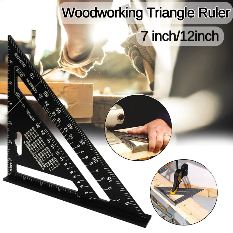  7/12 inch Triangle Angle Ruler Squares Aluminum Alloy for Woodworking Speed Square Angle Rule Protr