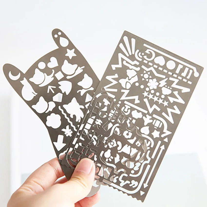 Stainless Steel Ruler DIY Geometric Drawing Template Rulers Multi-pattern Heart Star Hollow Ruler Diary Tools stainless steel ruler ruler set drawing ruler