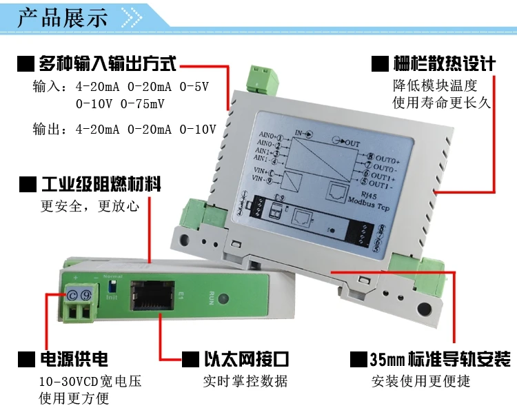 4-20mA для оптоволкна вай-аналоговые приобретения модуль modbus TCP Управление аналоговые 0-10В Выход карты