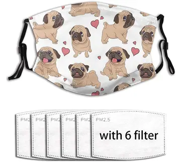 

Cute Pug Dog Dust-Proof Face Mask Novelty Windproof Mouth Face Cover Reusable Comfortable Adjustable Protection With 6 Filter