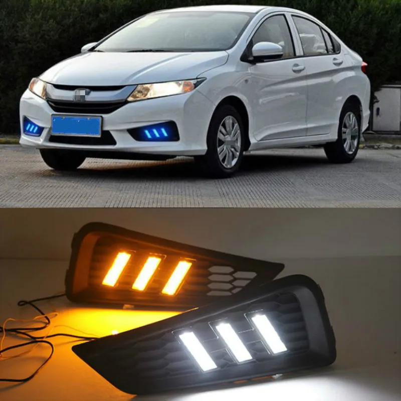 

LED daytime Running Lights for Honda City 2015 2016 fog lamp cover drl with yellow turn signal light car styling
