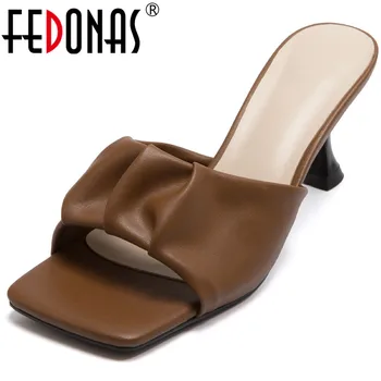 

FEDONAS Vintage Pleated Women Sandals For Walking At Home Peep Toe High Heels Female Slippers Summer Working House Shoes Woman