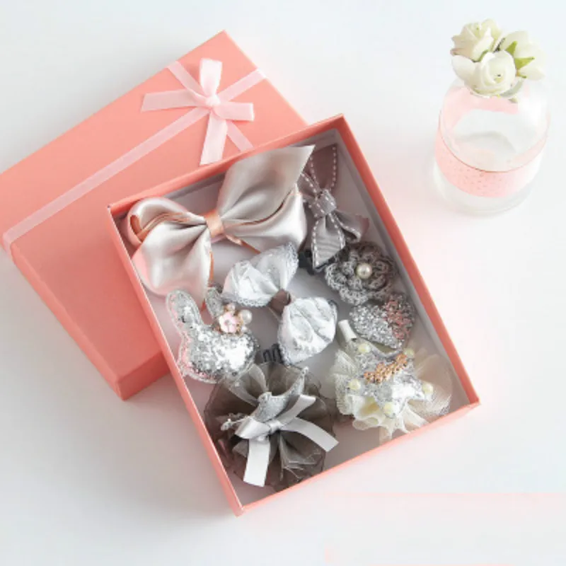 Подарок на день Рождения Маленькая Подарочная коробка костюм детские тонкие заколки для волос, милый бант сердца костюмы разных цветов - Окраска металла: gray