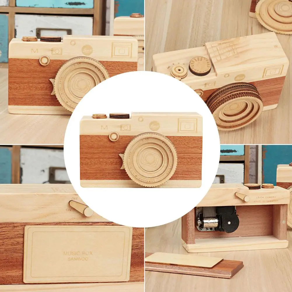 A Wooden Retro Camera Music Box Student Gift Decoration Christmas Gift Rotating Music Box - Цвет: A