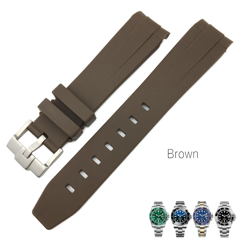19 мм 20 мм 21 мм Резиновые Силиконовые часы игла для ремня Пряжка ремешок подходит для ролевых subariner OYSTERFLEX Daytona GMT часы - Band Color: brown