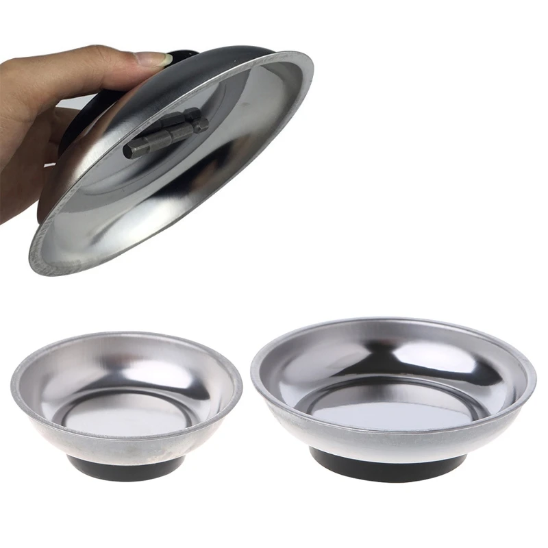 Round Magnetic Parts Tray Bowl Dish Stainless Steel Garage Holder Tool Organizer leather tool bag