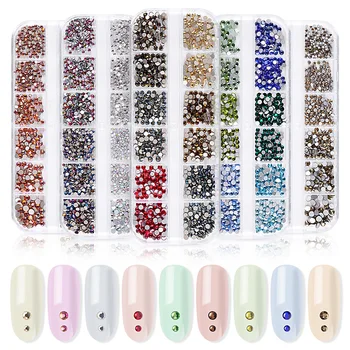 

Mixed Color Nail Rhinestones Nails Art Decorations Crystal Flat Back Rhinestone Diamond Gem Glitter Nail Art Decor With Tweezers