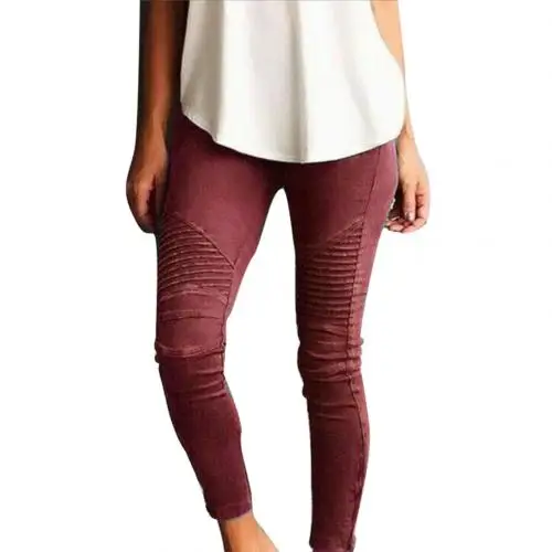 Wine Red Модные однотонные плиссированные колготки, женские Стрейчевые узкие брюки, обтягивающие брюки, тянущиеся брюки-карандаш, удобные в носке, идеальные gif - Цвет: Wine Red
