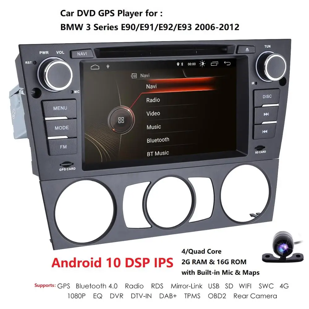 

1 Din Car Multimedia Player GPS Android 10 For BMW 3 Series E90/E91/E92/E93 DVD Player Radio FM Quad Core 2GB+16GB DAB+CAM TPMS