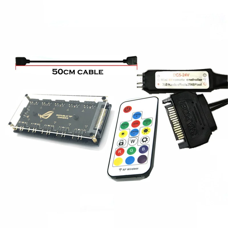 Комплект освещения, Molex 4D поворота 5V 3pin ARGB контроллер Применение для кронштейн вентилятор водяной барьер или Другое 5V 3PIN argb огни - Цвет лезвия: SATA Kit4