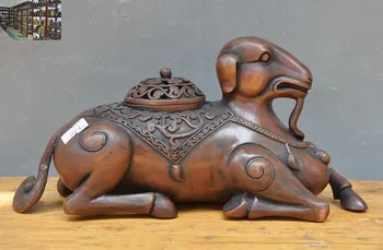 

wedding decoration 10"Old Chinese palace bronze temple animal sheep statue Incense burner Censer