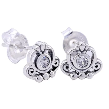 

Authentic 925 Sterling Silver Earring Princess Tiara With Crystal Studs Earrings For Women Wedding Gift Fine Diy Jewelry