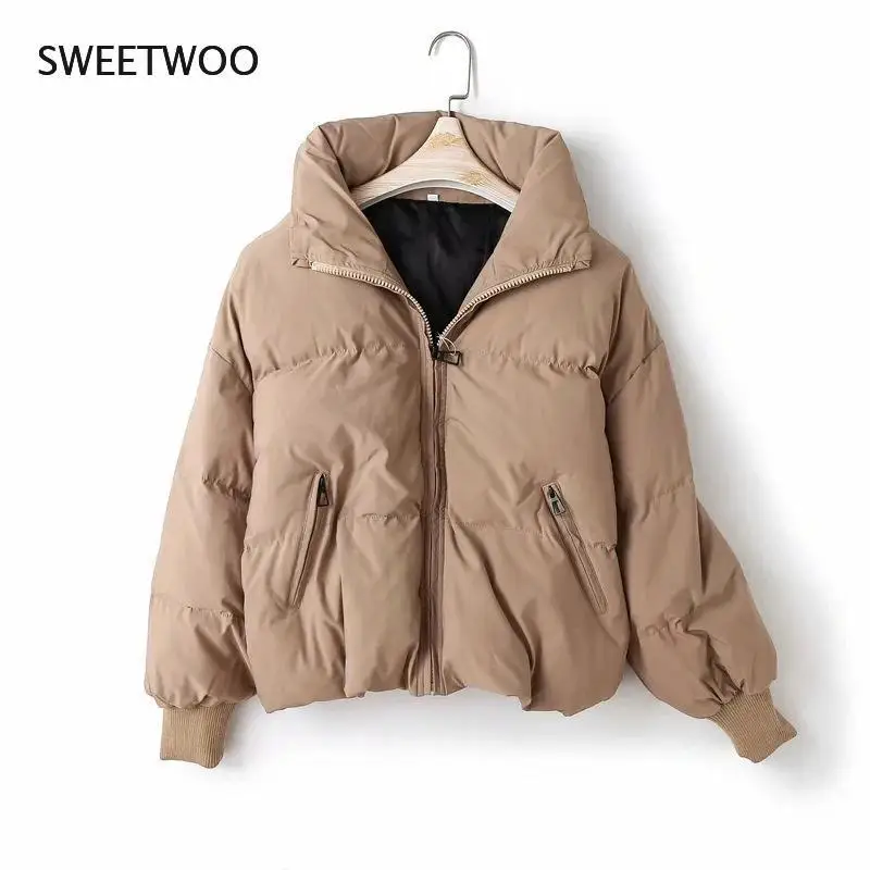 2021 Casaco Feminino Short Thick Warm Solid Zipper Vintage Autumn Winter Jackets Women Loose Ins Fashion Parkas Cotton Clothes