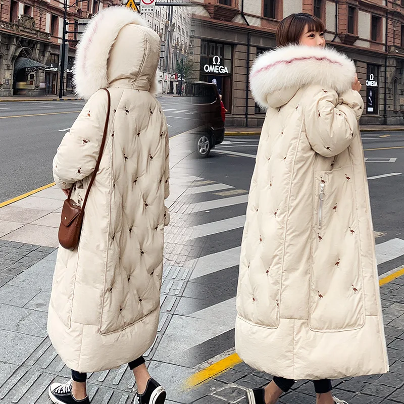 

2019 Winter over-the-Knee Long down Jacket Cotton-padded Clothes WOMEN'S Coldproof Clothes Thick Mid-length Embroidered Warm Cot
