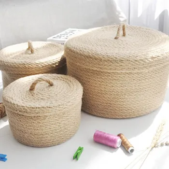 

Jute desktop storage basket key storage basket sewing bag snack basket sundries storage box storage box with lid