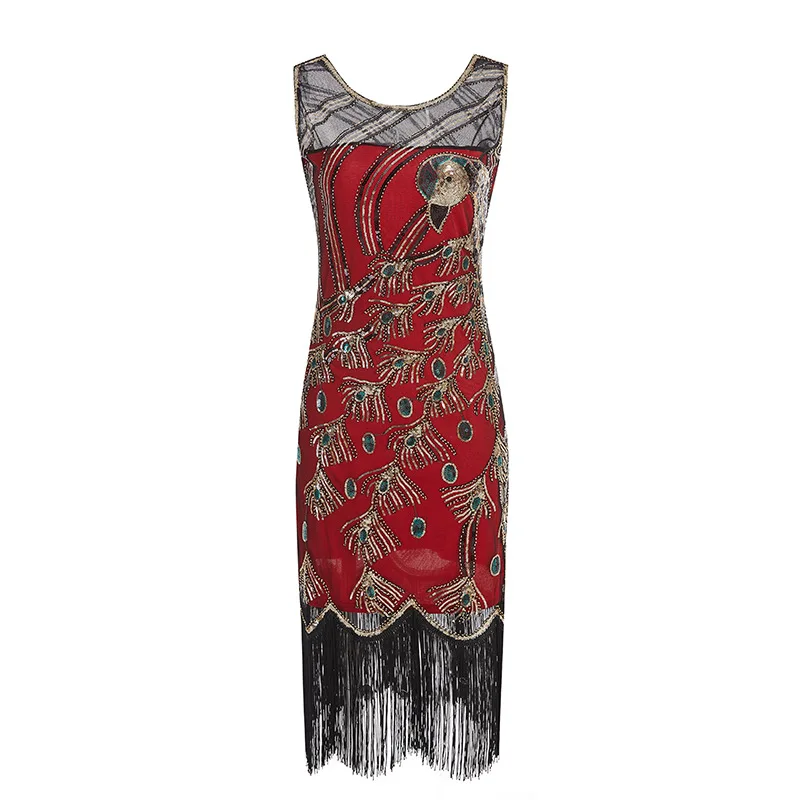 1920s отличная Хлопушка в стиле Гэтсби платье Вечерние вечернее блестящее Расшитое бисером бахрома Женская 20s платья платье(золото, бежевый, винно-красный, s-xxl - Цвет: red dress