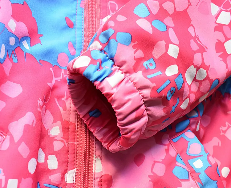 Kids jackets spring hooded rainproof outdoor flowers girls coat infants warm plus velvet windbreaker 2-8y tops clothing