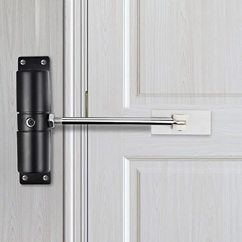 Door Closer Household Black Belt Wheel Adjustable Automatic Door Closing Light Zinc Alloy Spring Closer