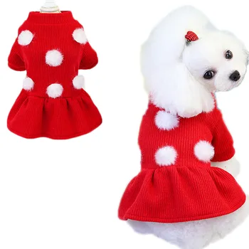 

Winter Knitted Dog Clothes Warm Dress Hairball Short Sleeve Dog Coat Cat Sweater Dresses For Girls Pet Outfit Costume Clothing L