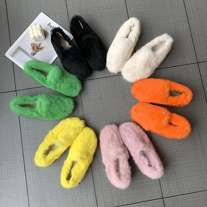 

Fashion Brand Women Flats round Toe Slip on ladies Loafers Hairy cozy home furry Short plush warm winter shoes zapatos mujer