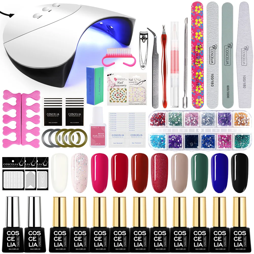 COSCELIA 36W UV LED Nail Lamp Full Nail Set With 10Pcs Nail Gel Polish Kit Soak Off Manicure Gel Polish For Nails Art Tools Set - Цвет: Kit 03