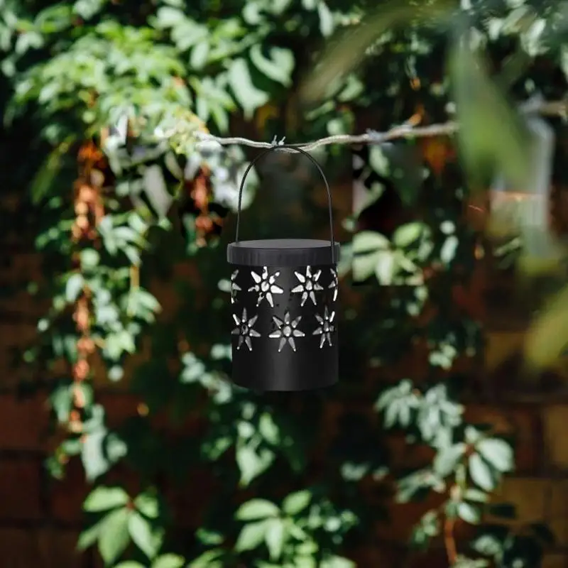 Creative LED Solar Lamp Portable Vintage Flower Hollow Iron Art Lantern Landscape Light Outdoor Courtyard Decorative Lighting